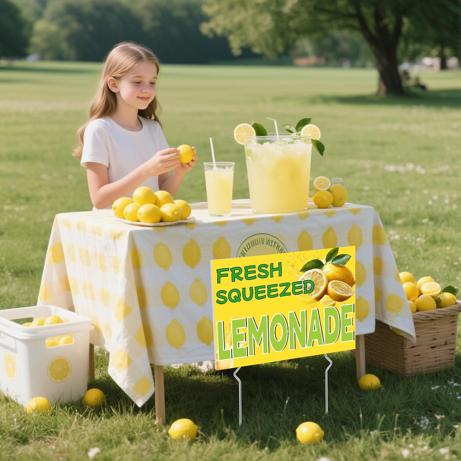 3 Pcs Lemonade Sign,12 x 16'' Fresh Squeezed Lemonade Yard Lawn Sign with Steel Stakes Double Sided Lemonade Stand Birthday Party Decorations for Lemonade Stand Supplies Store Home Outdoor